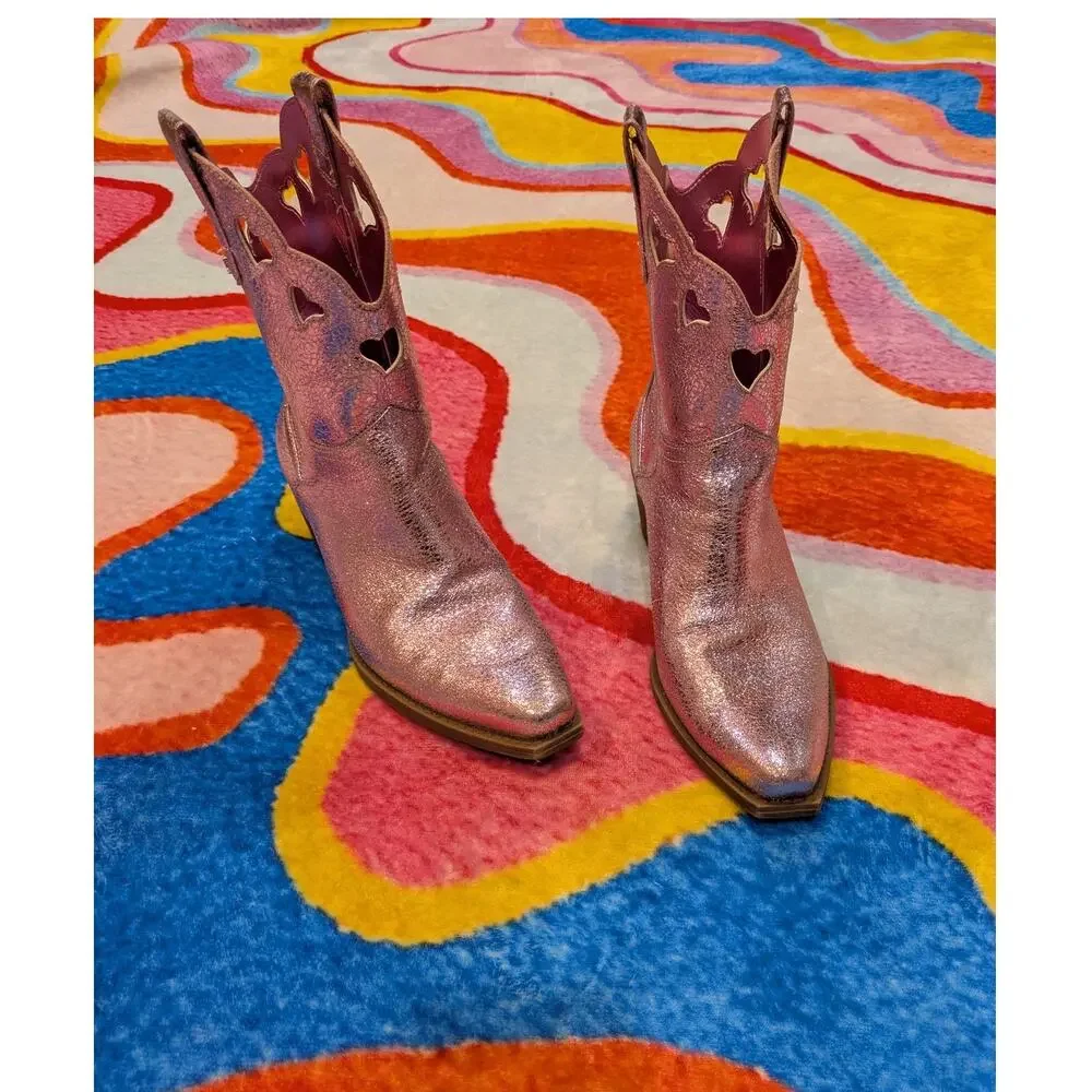 Circus NY by Sam Edelman Pink Metallic Jadia Cowboy Boots Size 10